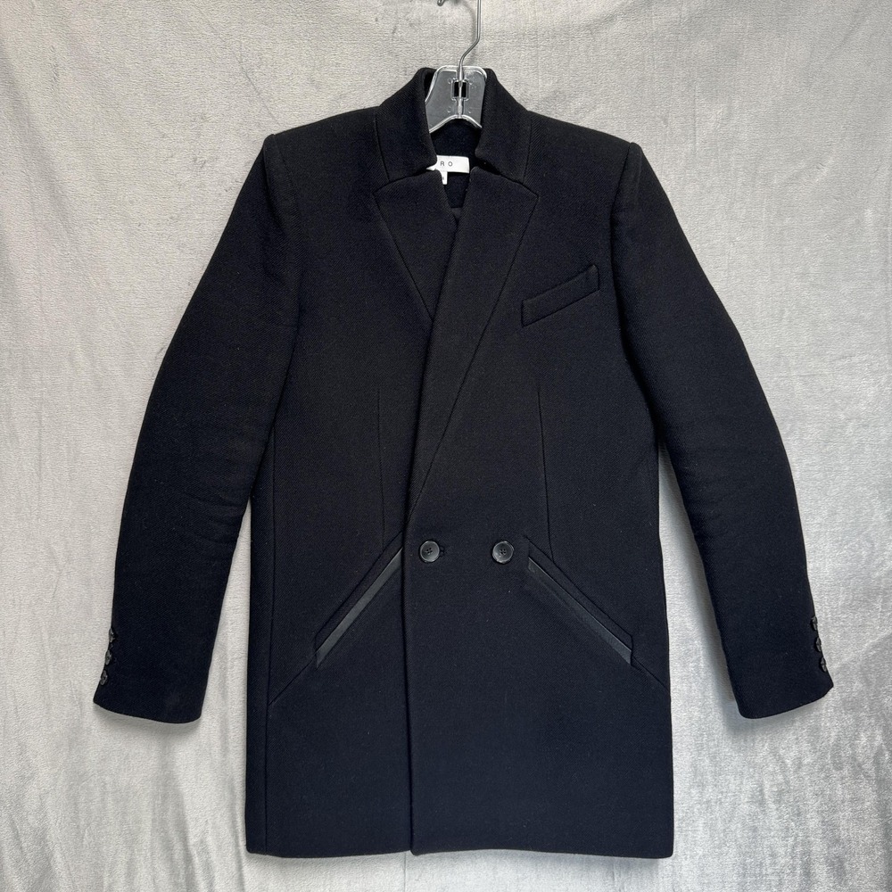 IRO Coat Women 34 Black Wool Carey Overcoat 16W Button Front Lined Tailored Chic